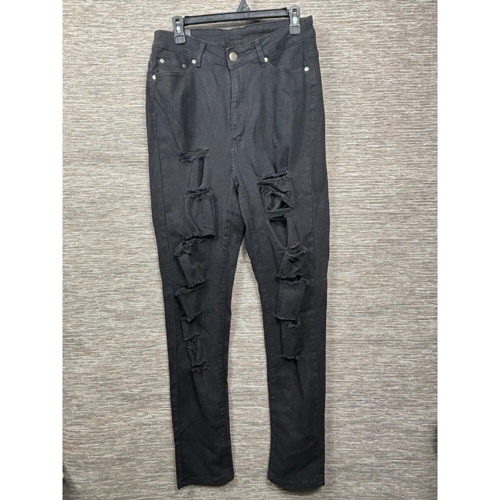 B.O.B Jeans Jeans Womens 1X Black High Rise Distressed Skinny Stretch Denim Plus
